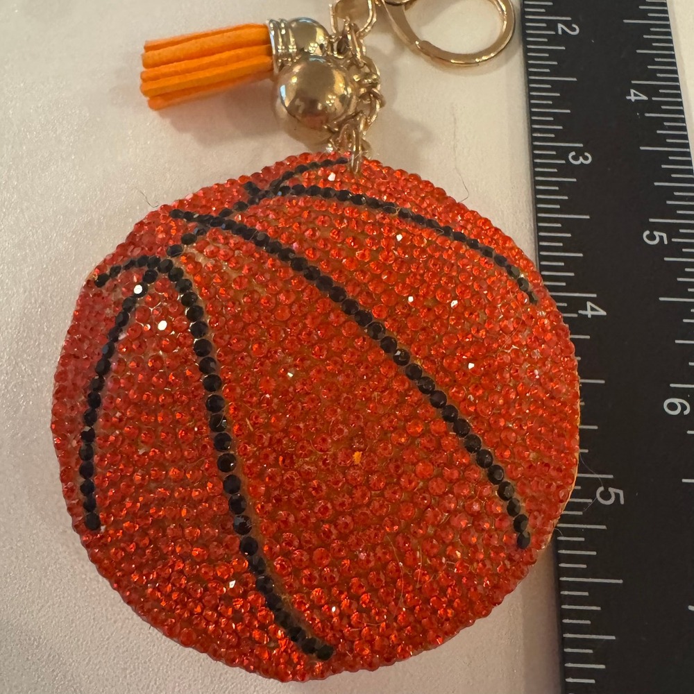 Basketball Keychain Orange Rhinestone with Tassel Purse Charm Bag Accessory
